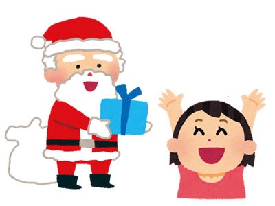 サンタさんが女の子にプレゼントを渡す画像